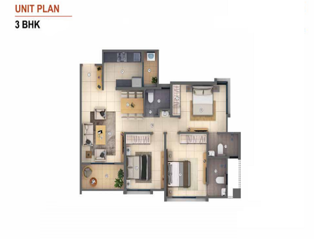 Shapoorji Joyville Hadapsar 3BHK Floor Plan