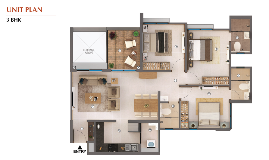 Joyville Hinjewadi 3BHK Floor Plan